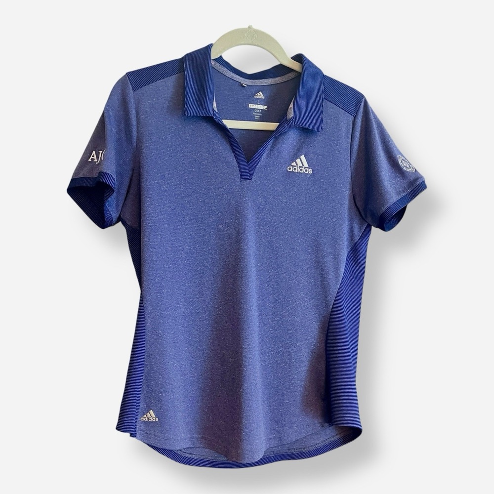 Adidas Mens Polo Shirt Large Blue Golf Polo AJGA Logo‎ Furman Short Sleeve